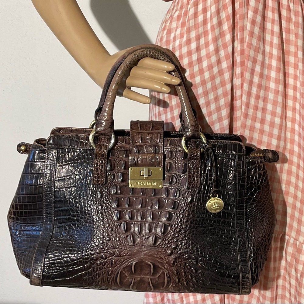 Brahmin Mitch Cocoa Melbourne Brown Black Leather Satchel ~ Beautiful 😻